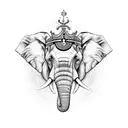 A sketch-style elephant with a crown made of Scorpio, Gemini, and Aries symbols tattoo design idea