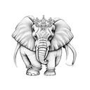A sketch-style elephant with a crown made of Scorpio, Gemini, and Aries symbols tattoo design idea