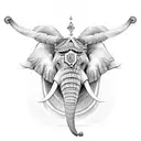 A sketch-style elephant with a crown made of Scorpio, Gemini, and Aries symbols tattoo design idea