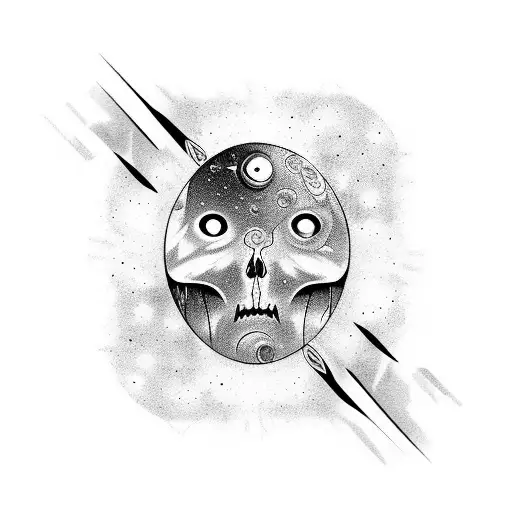 A cosmic film reel spinning in the universe, showcasing movie scenes tattoo design idea