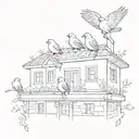 A sketch tattoo of a family of birds perched on a school building, symbolizing the client's love for their family and education tattoo design idea