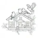 A sketch tattoo of a family of birds perched on a school building, symbolizing the client's love for their family and education tattoo design idea