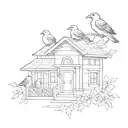 A sketch tattoo of a family of birds perched on a school building, symbolizing the client's love for their family and education tattoo design idea