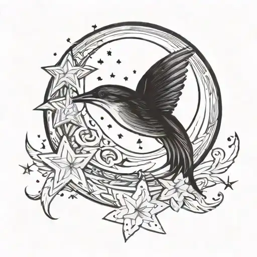 quarter moon and shooting star tattoo design idea