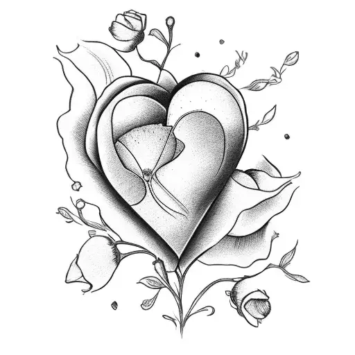 A heart-shaped bouquet of flowers with each petal representing a family member's name tattoo design idea