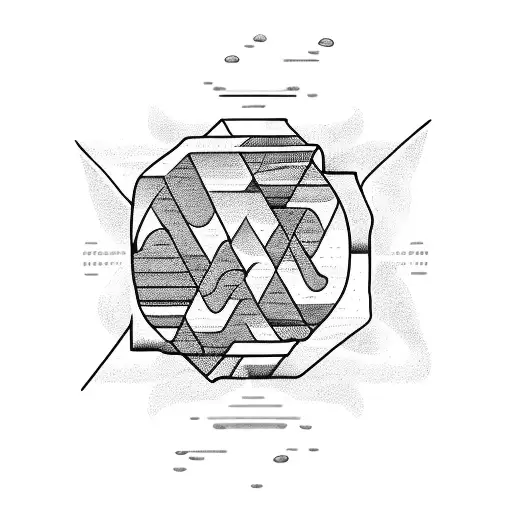 A powerful image of Sisyphus pushing a boulder uphill with a mesmerizing pattern of water waves surrounding him tattoo design idea