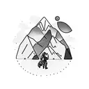 hiker in mountains with his memories in his backpack and add quote that says The best view comes after the hardest climb tattoo design idea