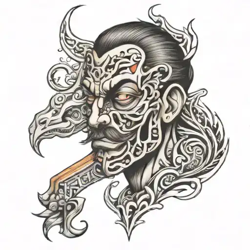 pencil arm mouth tattoo design idea