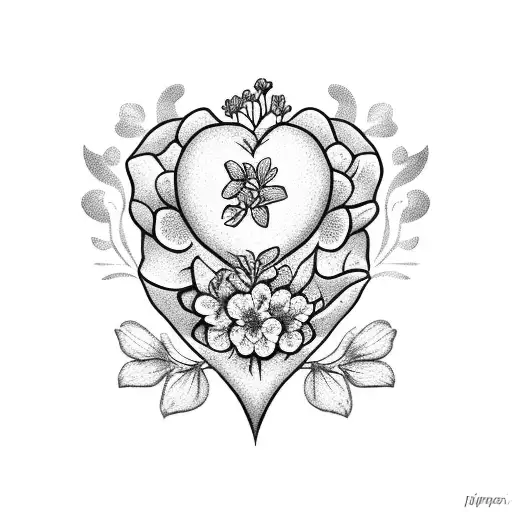 heart with geranium flowers  tattoo design idea