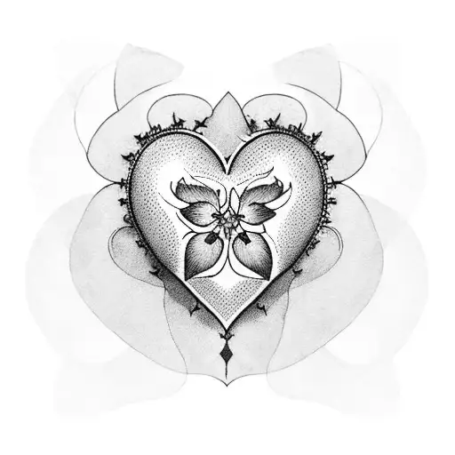 A heart-shaped geranium surrounded by traditional tattoo elements, symbolizing the love and dedication of motherhood. tattoo design idea