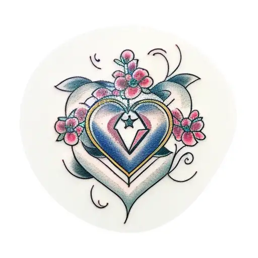 heart with geranium flowers  tattoo design idea