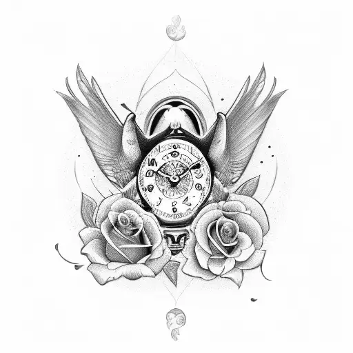 A timepiece adorned with roses and hummingbirds, capturing the essence of family and the passage of time tattoo design idea