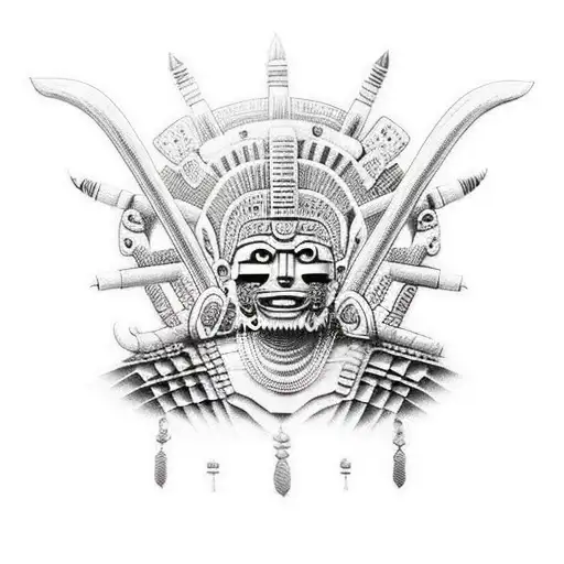 Mayan warrior with Japanese colors  tattoo design idea