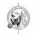 bald, African warrior holding a sphere silhouette tattoo design idea