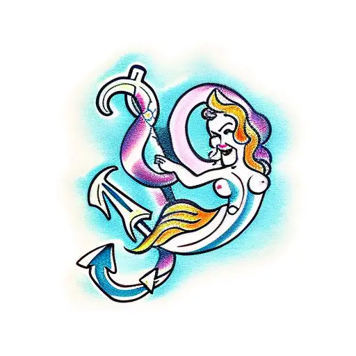 anchor with mermaid tattoo design idea