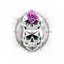 skull with rose through it and a bullet hole in the skull tattoo design idea