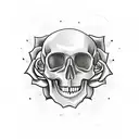 skull with rose through it and a bullet hole in the skull tattoo design idea