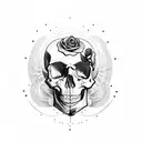 skull with rose and vine and bullet hole tattoo design idea
