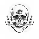 skull with bullet hole and roses with vines  tattoo design idea
