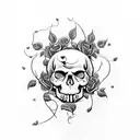 skull with bullet hole and roses with vines  tattoo design idea