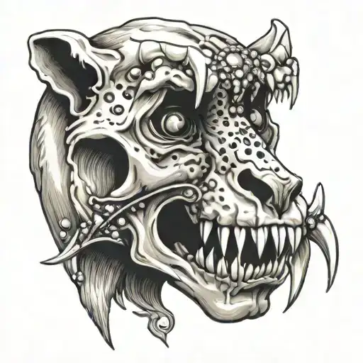saber tooth tiger skull with diamonds on fangs tattoo design idea