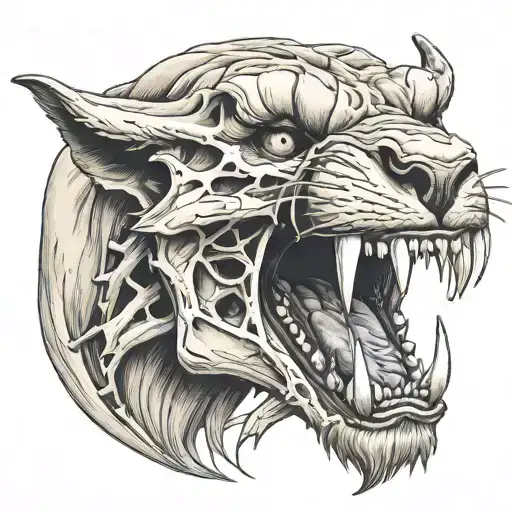 saber tooth tiger skull with long fangs showing tattoo design idea