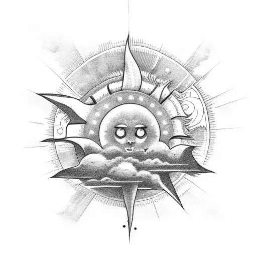 cloud and sun and text tattoo design idea
