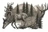 deer wolf forest scene tattoo design idea