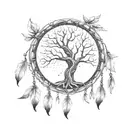 LEAVES IN THE TREE. NO LEAF AROUND THE DREAM CATCHER tattoo design idea