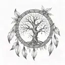 LEAVES IN THE TREE. NO LEAF AROUND THE DREAM CATCHER tattoo design idea