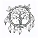 LEAVES IN THE TREE. NO LEAF AROUND THE DREAM CATCHER tattoo design idea