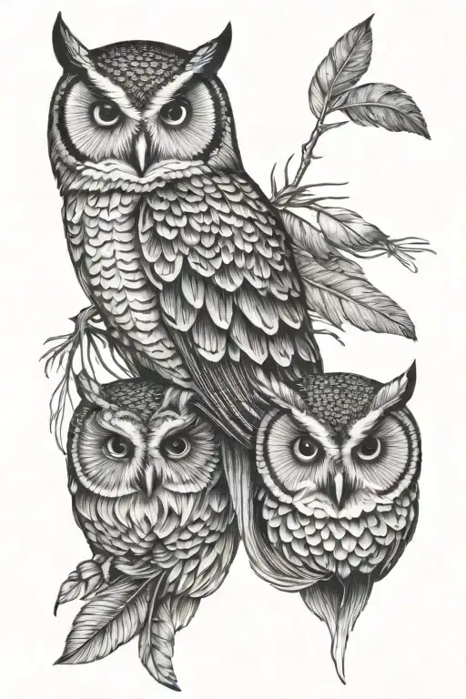 3 owl feathers tied together tattoo design idea