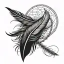 A feather with a small bird perched on it, surrounded by interconnected rings. tattoo design idea