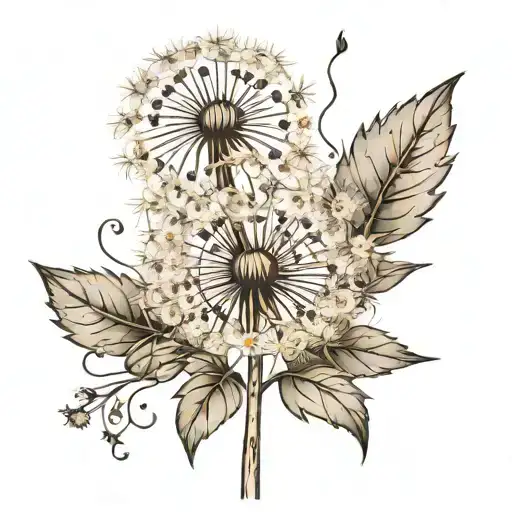 dandelion with 5 leaves tattoo design idea