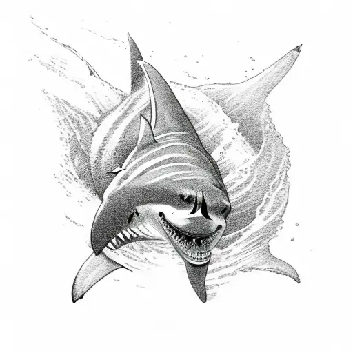 A shark´s fin that is on the surface of the sea, whose reflection in the water forms the letter A tattoo design idea