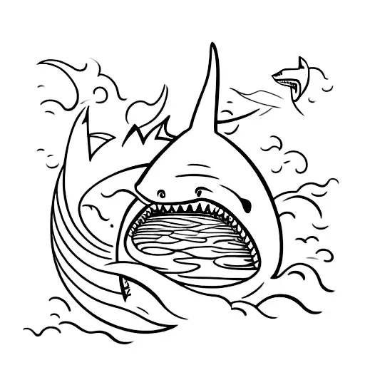A shark´s fin that is on the surface of the sea, whose reflection in the water forms the letter A tattoo design idea