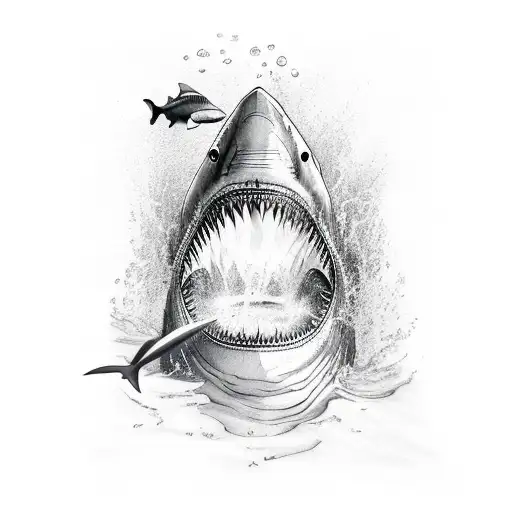 A shark fin that is on the surface of the sea, whose reflection in the water forms the letter A tattoo design idea