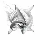 A shark´s fin that is on the surface of the sea, whose reflection in the water forms the letter A tattoo design idea