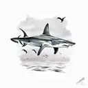A shark´s fin that is on the surface of the sea, whose reflection in the water forms the letter A tattoo design idea