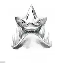 A shark´s fin that is on the surface of the sea, whose reflection in the water forms the letter A tattoo design idea