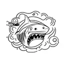 A shark´s fin that is on the surface of the sea, whose reflection in the water forms the letter A tattoo design idea