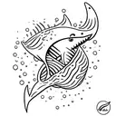 A shark´s fin that is on the surface of the sea, whose reflection in the water forms the letter A tattoo design idea