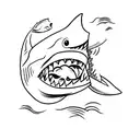 A shark´s fin that is on the surface of the sea, whose reflection in the water forms the letter A tattoo design idea