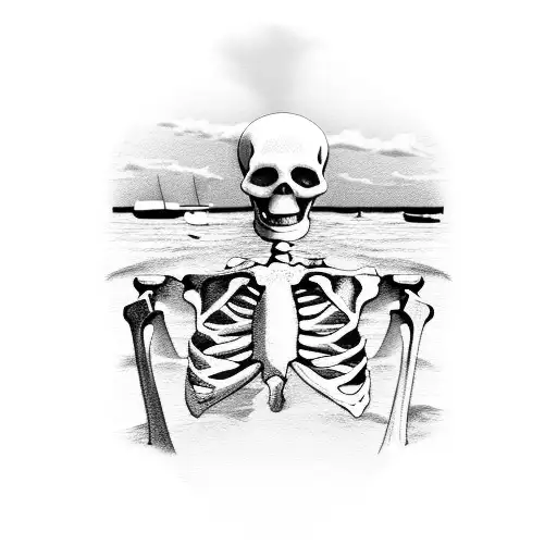 skeleton beach sunset tattoo design idea