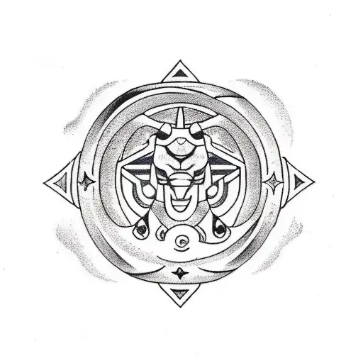 A zodiacal taurus at the top mountain during moon night tattoo design idea