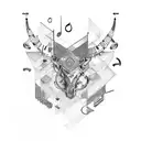 A combination of musical instruments, high-end fashion pieces, and luxury cars forming an abstract and artistic composition tattoo design idea