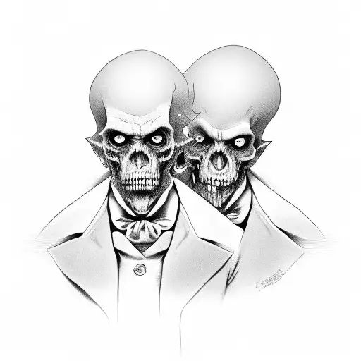 A haunting portrait of Dr. Jekyll and Mr. Hyde, rendered in black and grey with a focus on capturing their dual personalities tattoo design idea