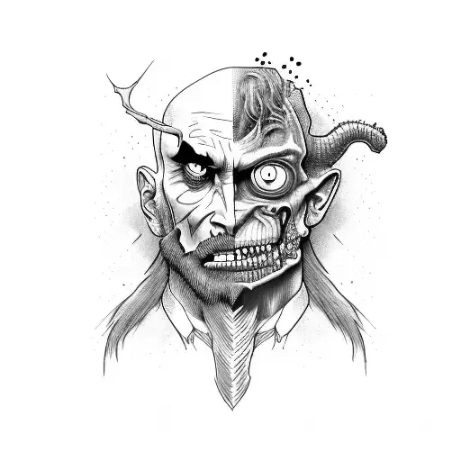 A split face design with one side representing Dr. Jekyll and the other side representing Mr. Hyde tattoo design idea