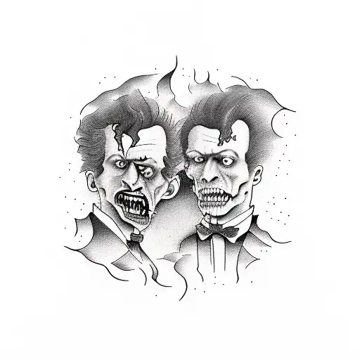 An abstract composition featuring both Dr. Jekyll and Mr. Hyde, utilizing dotwork techniques to create depth and texture tattoo design idea