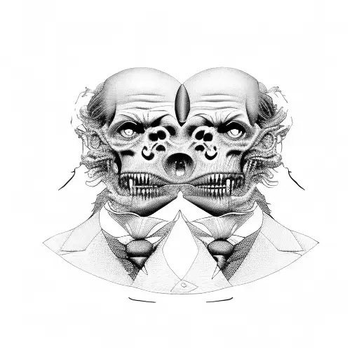 A surreal representation of the transformation between Dr. Jekyll and Mr. Hyde, with intricate details and shading tattoo design idea